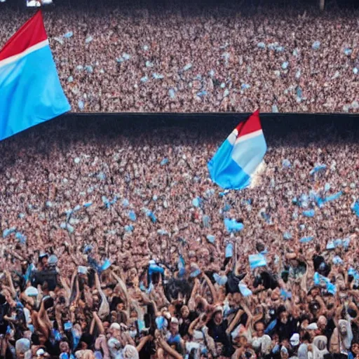 Image similar to Lady Gaga as president, Argentina presidential rally, Argentine flags behind, bokeh, giving a speech, detailed face, Argentina