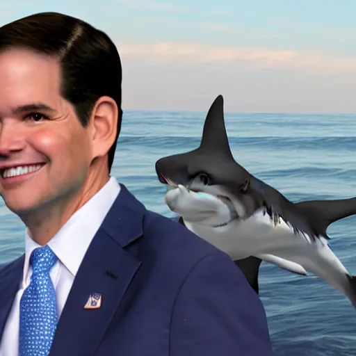 Image similar to a shark with the face of Senator Marco Rubio