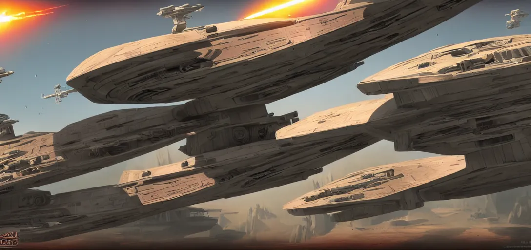Prompt: Space Ships in the style of Star Wars: The Clone Wars, very detailed, 4K