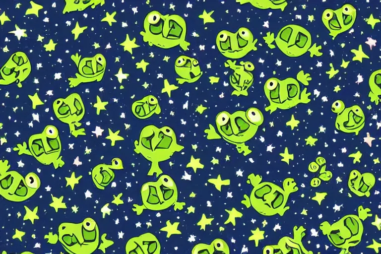 Image similar to night starry sky full of pepe the frog, by lous wain and and fernand toussaint