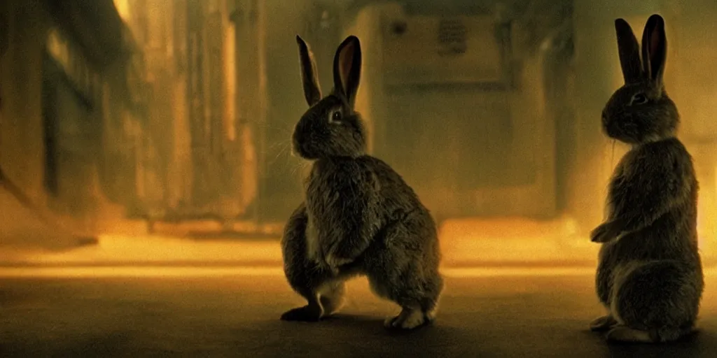 Image similar to a rabbit in the movie bladerunner, screenshot