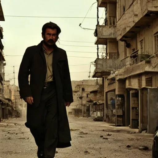 Image similar to Kurdish detective in a movie directed by Christopher Nolan, movie still frame, promotional image, imax 70 mm footage