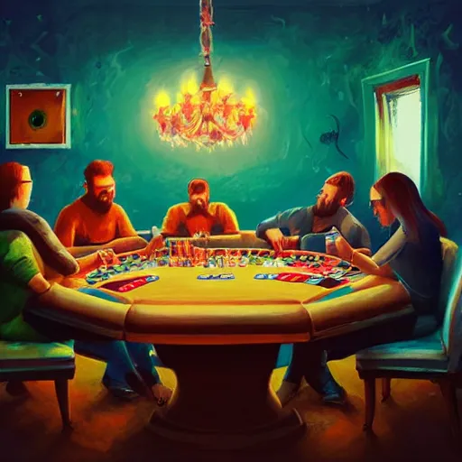 Image similar to poker game by alena aenami and annato finnstark