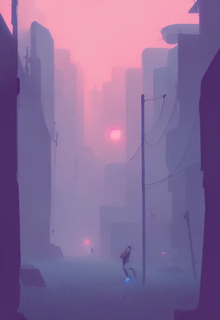 Image similar to by moebius and atey ghailan | a neon graveyard, mist, fog |