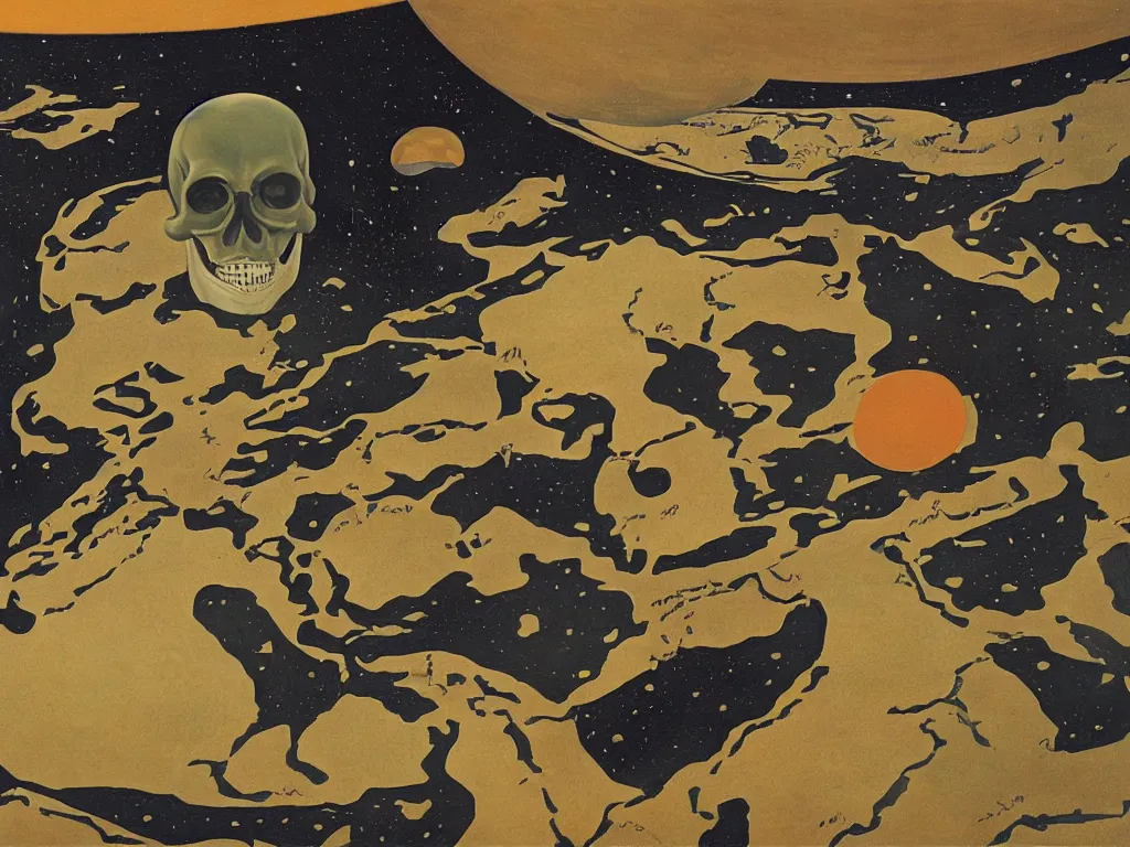 Prompt: The world as seen from the orbits of the skull. Painting by Harald Sohlberg.