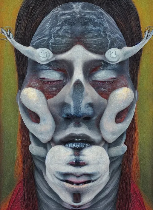 Prompt: a surreal painting of a shaman's face, by Shimoda, Hikari, voodoo, symbolist, soft colors, dramatic lighting, smooth, sharp focus, extremely detailed, aesthetically pleasing composition