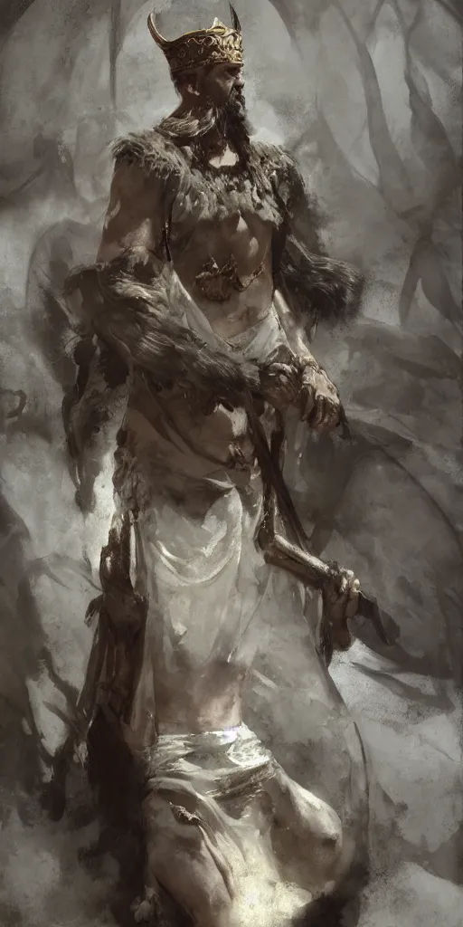 Image similar to a character study of the ancient historical biblical evil pagan king ahab of Israel by craig mullins and marc simonetti, Ross Tran and WLOP, by Andrew Wyeth and Gerald Brom, In the style of John singer Sargent and James gurney, ARTSTATION, cgsociety, polycount, character design, CINEMATIC, AWE INSPIRING, BEAUTIFUL, ART GERM