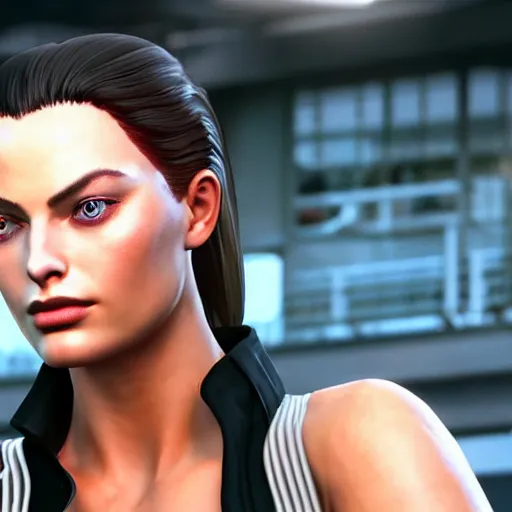 Prompt: margot robbie as a fighter in king of fighters 1 5, unreal engine 5, 4 k, photorealism, very detailed, ultra high quality