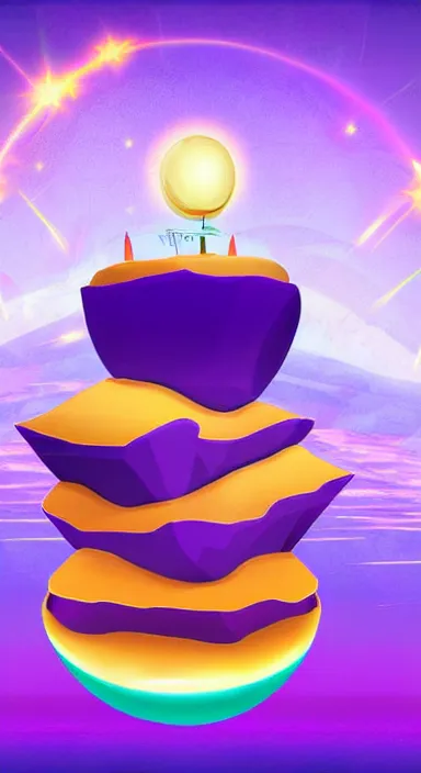 Image similar to purple floating island with lasers cartoon app background artwork, digital art, award winning