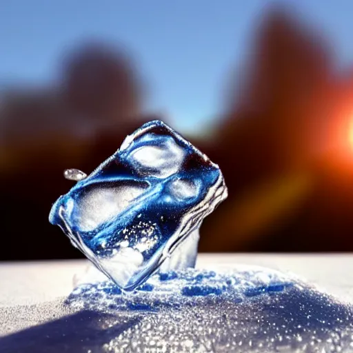 Image similar to An ice cube melting in the sunlight, realistic