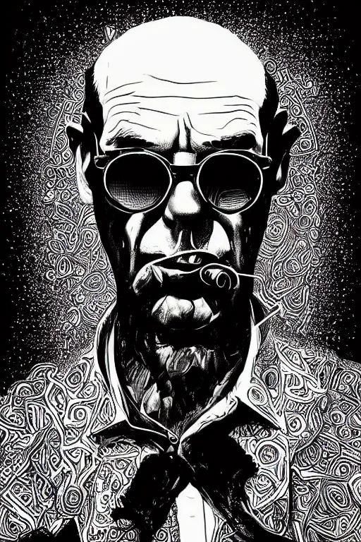 Prompt: symmetry!! potrait of hunter s thompson, intricate, elegant, highly detailed, digital painting, artstation, concept art, smooth, in the style of cristiano siqueira, cris vector