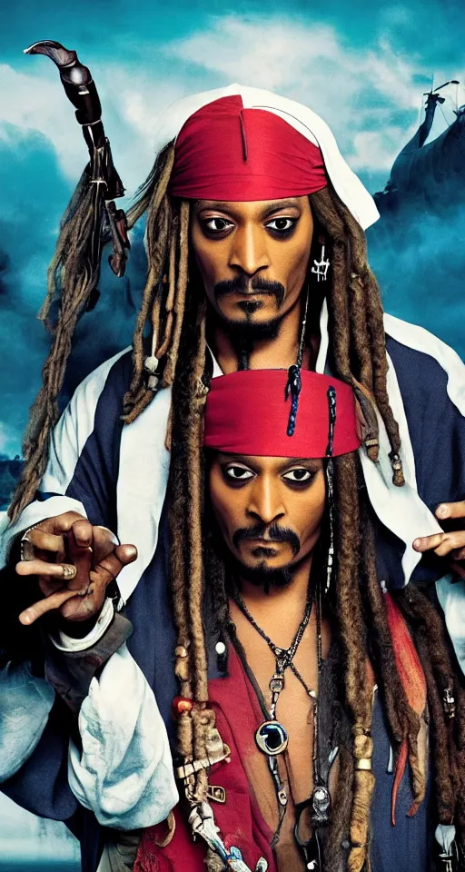 Prompt: Snoop Dogg as a Captain Jack Sparrow, movie poster, 8k, ultra detailed