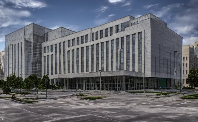 Image similar to photograph of the AEP building, one point perspective, 1-point perspective, tilt shift, sigma 85mm f/1.4, 4k, depth of field, high resolution, 4k, 8k, hd, full color