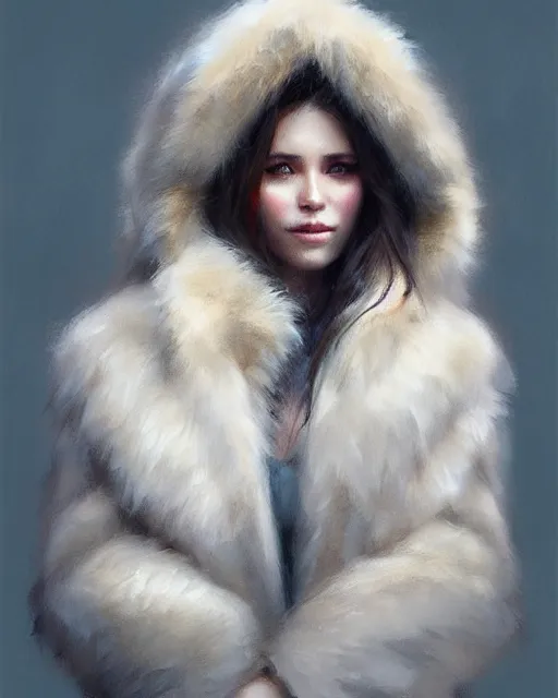 Image similar to a beautiful siberian girl with bear fur coat and decollete | | winter, realistic shaded, unpleasant face, bad looking, fine details, realistic shaded lighting poster by greg rutkowski, magali villeneuve, artgerm, jeremy lipkin and michael garmash and rob rey