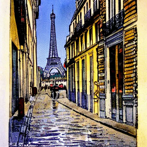 Image similar to color serigraphy of paris streets, by henri riviere