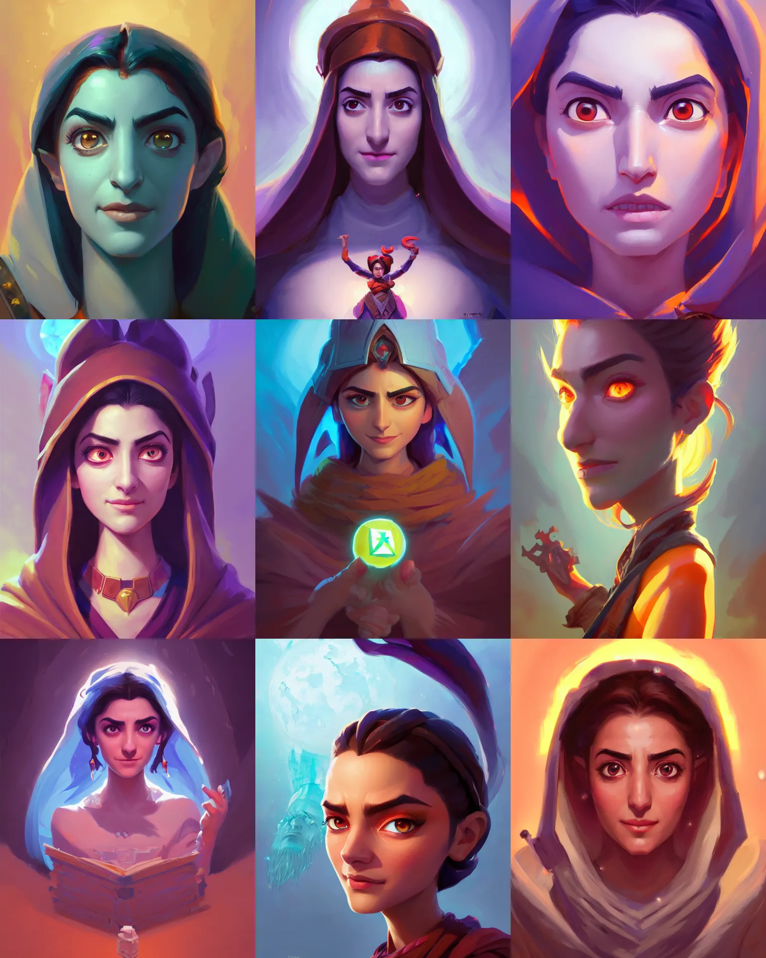 Prompt: head-on symmetrical centered painted portrait, Maya Ali as a D&D sorcerer, matte painting DOTA Blizzard pixar, maya engine on stylized background splash comics global illumination lighting artstation, by Jesper Ejsing, RHADS, Makoto Shinkai and Lois van baarle, ilya kuvshinov, rossdraws