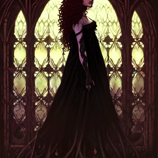 Prompt: a dark gothic version of Princess Merida, face, fantasy, intricate, elegant, highly detailed, digital painting, artstation, concept art, smooth, sharp focus, illustration, art by Gerald Brom and Tim Burton and Artem Demura and alphonse mucha