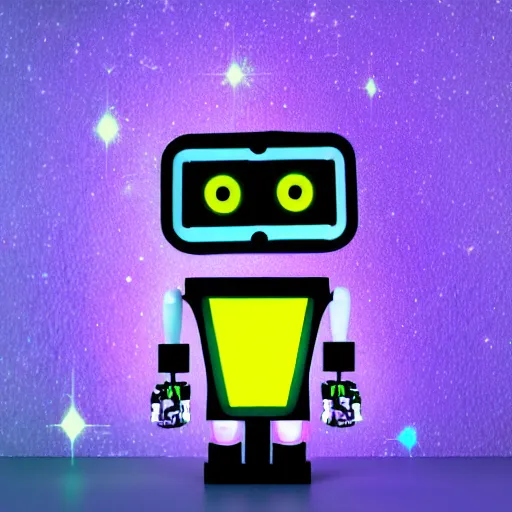 Prompt: robot with moustache, violet light, starry background