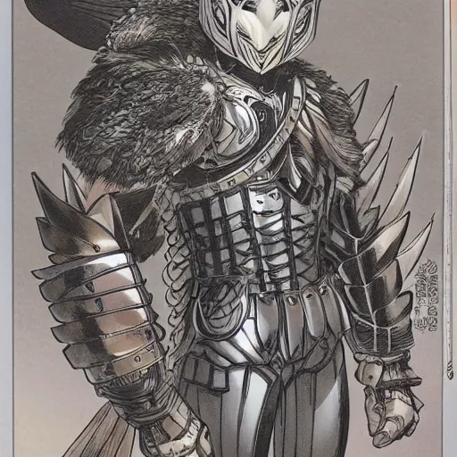 Image similar to barn owl warrior wearing an armor by Takeshi Obata