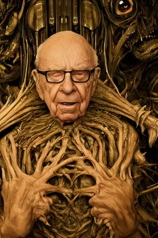 Image similar to !!! rupert murdoch!!! with!! a million eyes!!, photorealistic, cinematic lighting, highly detailed, very intricate, by guillermo del toro and hr giger