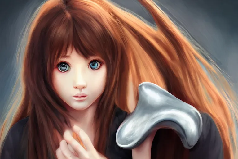 Image similar to cute girl holding karambit, portrait, digital art, realism, 8 k, anime,