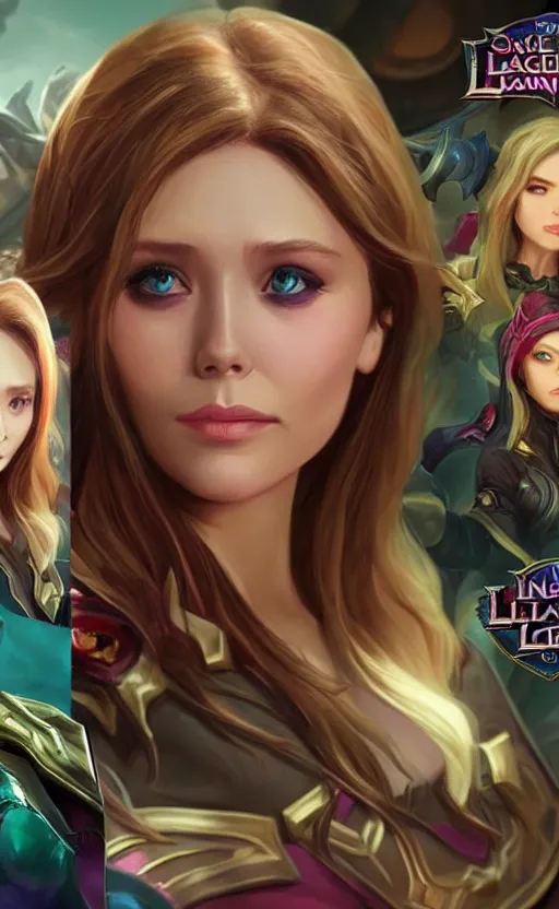 Image similar to Elizabeth Olsen as a character in the game League of Legends, with a background based on the game League of Legends, detailed face, old 3d graphics