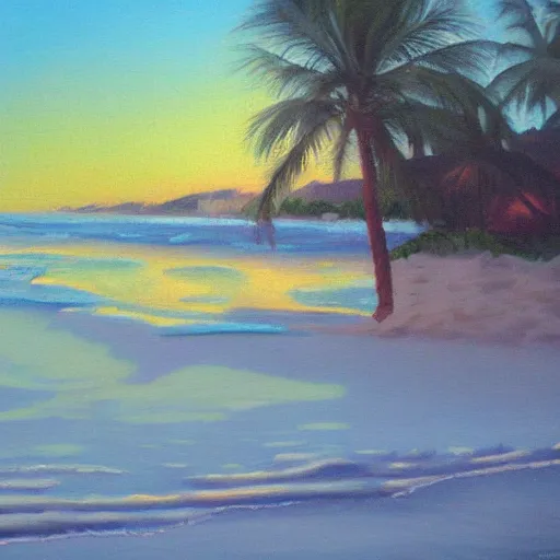 Prompt: Pinic at the beach Oil Painting by Summerlin Jack, Detailed Volumetric lighting