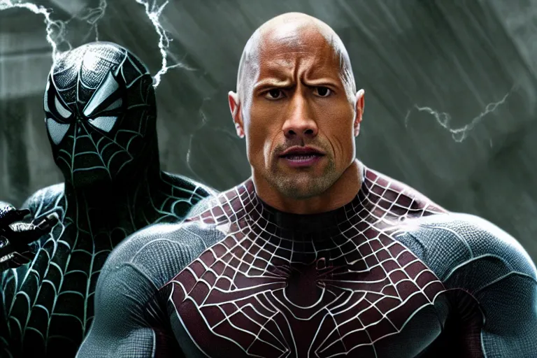 Prompt: film still of Dwayne Johnson as Eddie Brock in Spider-man 3 2007, 4k