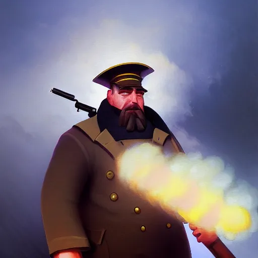 Prompt: painted portrait of tf 2 heavy weapons guy, by ivan aivazovsky