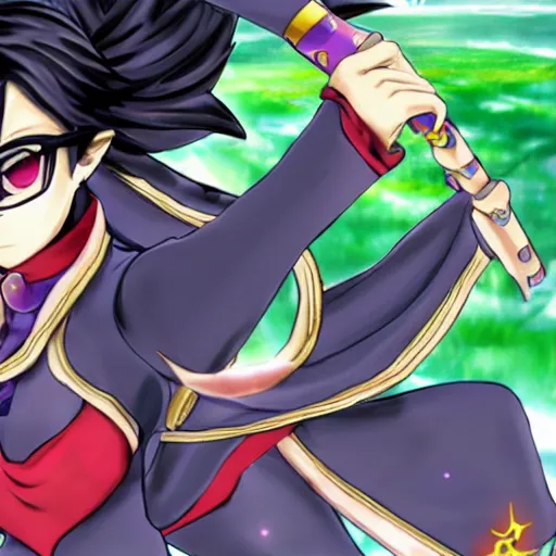 Prompt: bayonetta as a pokemon trainer, anime