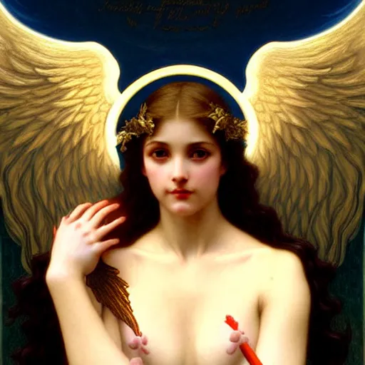 Prompt: Winged girl angel, face, fantasy, intricate, elegant, highly detailed, digital painting, artstation, concept art, smooth, sharp focus, illustration, art by John Collier and Jean-Leon Gerome and William Bouguereau and Albert Aublet