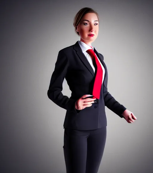 Image similar to a girl wearing a business suit and a red necktie, digital art, hd, smooth, elegant, Tran Ross