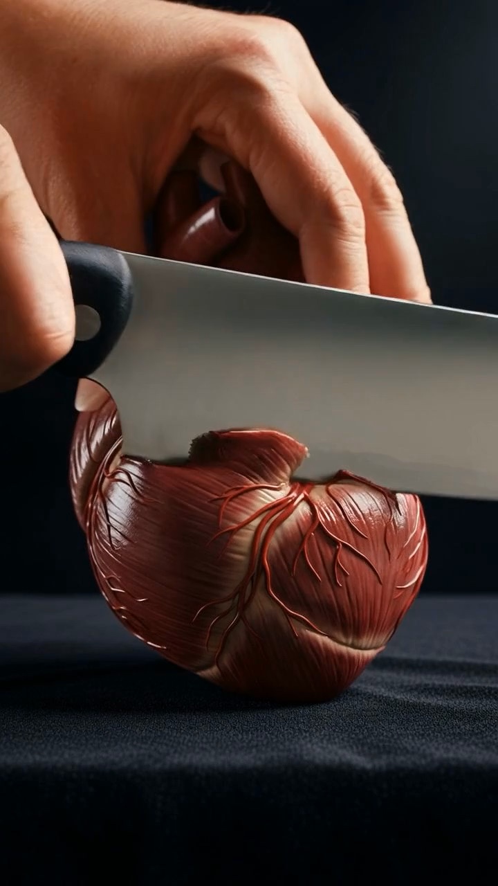 A knife cutting Human heart ASMR