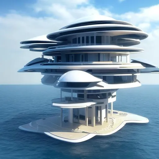 Prompt: sailing  flying futuristic house inspired on sky scrappers
