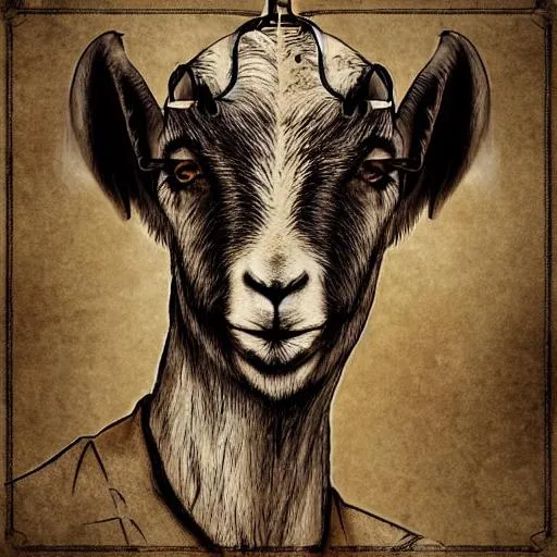 Prompt: Depressed expression- Sad goat-poor goat- lost goat- lonely goat- fearful- teardrops- Steampunk Art
