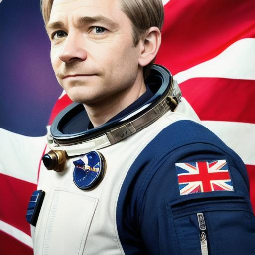 Martin Freeman as an astronaut, has a vintage mousta...