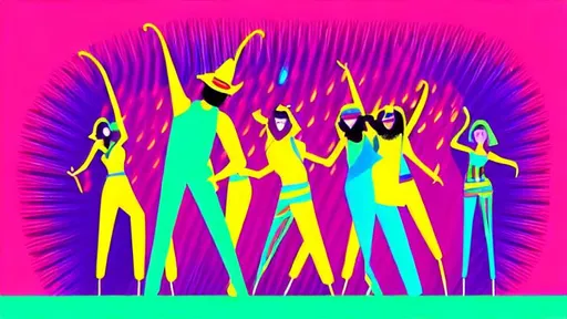 Prompt: Create a vibrant and energetic illustration of a disco party in a distinct art style. The artwork should capture the lively atmosphere and dazzling lights of a disco dance floor. Incorporate bold, psychedelic colors that were popular during the disco era, such as vibrant pinks, purples, and electric blues. Use dynamic lines and shapes to convey movement and the rhythm of the music. Depict people dancing, with disco balls reflecting shimmering light onto the crowd. Add disco-inspired fashion elements like bell-bottom pants, platform shoes, and glittering outfits to enhance the retro vibe. Consider incorporating iconic disco elements like mirrored disco balls, flashing lights, and a DJ booth. The art style can be reminiscent of pop art, with bold, exaggerated forms and a sense of pop culture aesthetic. Overall, the illustration should capture the excitement, joy, and vibrant spirit of a disco party while showcasing a unique and captivating art style