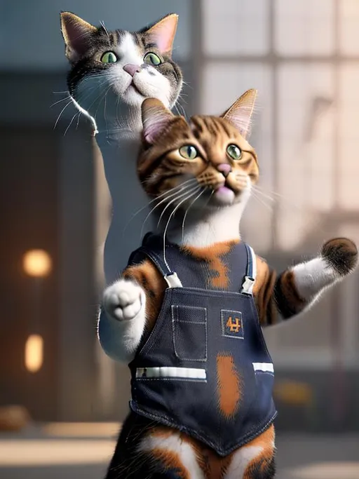 Prompt: cat, worker, cat in overalls, на заводе, кот работает на заводе, , кот механик, cat on the background of the factory, factory