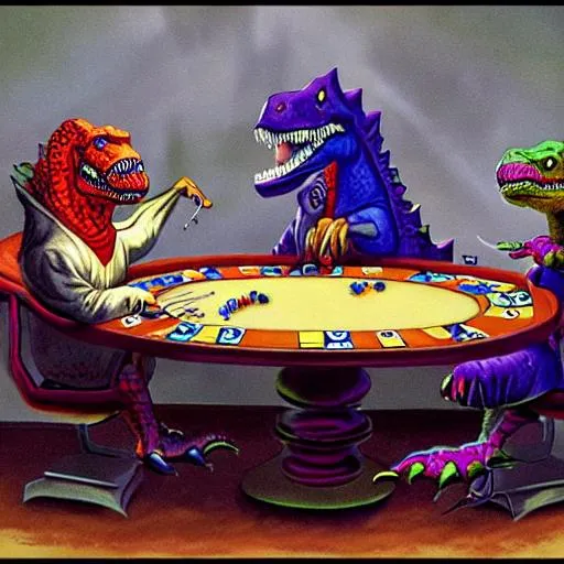 Prompt: Dinosaurs playing poker


