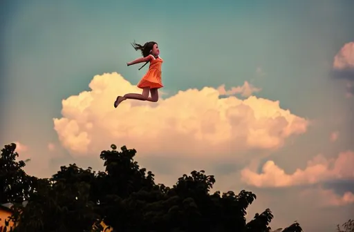 Prompt: Girl flying on the sky