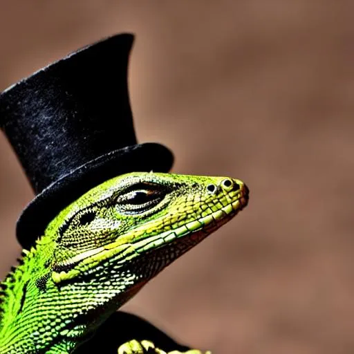 Prompt: Lizard wearing a top hat 