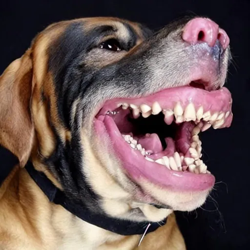 Scary horror human-dog hybrid teeth hi. | OpenArt