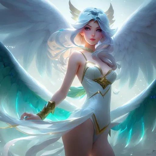 Prompt: upper torso portrait of league of legend's Janna as wind fairy, white hair, soft lighting, perfect composition, cinematic, video game trailer, dramatic, detailed painting, 8k, octane render, by makoto shinkai, stanley artgerm lau, wlop, rossdraws, concept art, digital painting, looking into camera,