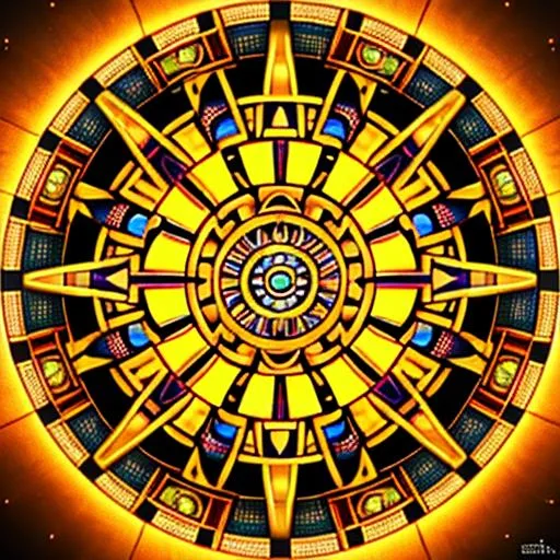 Prompt: Aztec Sun Stone Mandala Art, Symmetrical composition, Ultra detailed and intricate, see in meditation,(full of fear,suffering, relief,life),lines showing light，photorealistic, 8k, hyperrealism, hyperrealistic , unreal engine render, ultra detailed, ultra-realistic, octane render