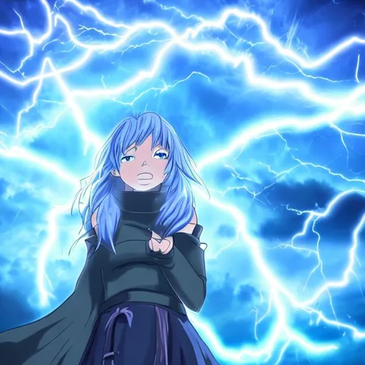 Prompt: 
Standing in front of the lightning and throwing my ice spells in the air and a girl coming to make me calm down. ANIME
