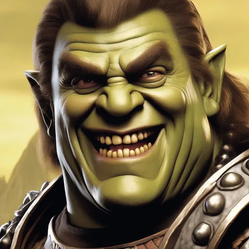 Prompt: John Goodman as an orc from Dungeons and Dragons 3.5, smiling