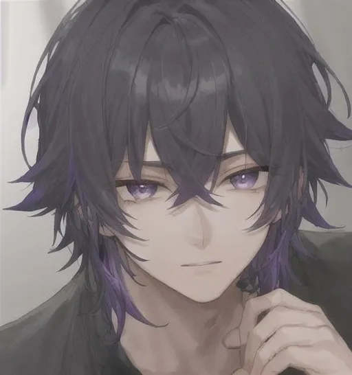 young male with dark grey and purple hair | OpenArt