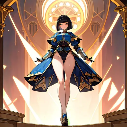 Prompt: a lonely AI girl, very tall, thick thighs, wide hips, huge glutes, long legs, slender arms, slender waist, big beautiful symmetrical eyes, intriguingly beautiful face, aloof expression, bob haircut with bangs, wearing Medieval heavy plate-armor, Renaissance fashion, 12K resolution, hyper quality, hyper-detailed, 12K resolution, hyper-professional