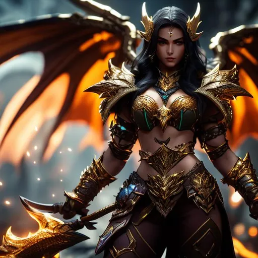 Prompt: Masterpiece splash art Octane render, fighter sorcerer, dragonslayer woman, scaly skin, yellow animalistic eyes, very detailed eyes, light armor