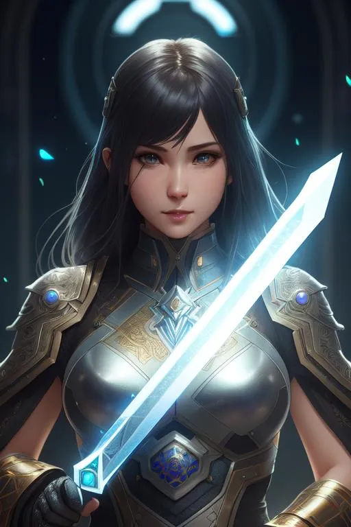 Prompt: Nanomancer, 4k, unreal engine, intricate, highly detailed, beautiful lighting, light fog, 8k, trending on Artstation, professional, dramatic, swords, illustration, art by Artgerm and Greg Rutkowski and Alphonse Mucha, award winning portrait, f/22,  4k, unreal engine, intricate, highly detailed, beautiful lighting, light fog, 8k, trending on Artstation, professional, dramatic, swords, illustration, art by Artgerm and Greg Rutkowski and Alphonse Mucha, award-winning portrait, f/22, symmetrical